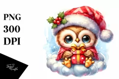 Baby Owl with Santa Hat PNG Product Image 3