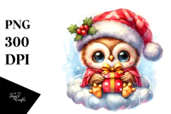 Baby Owl with Santa Hat PNG Product Image 1