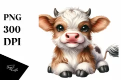 Cute Highland Cow Clipart, High-Resolution PNG Product Image 1