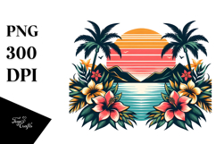 Retro Tropical Flower Sunset, PNG Product Image 1