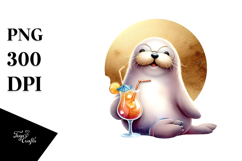 Bunny in Beachwear with Cocktail PNG Product Image 1
