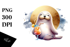 Happy Walrus in Beachwear Drinking Cocktail Product Image 1
