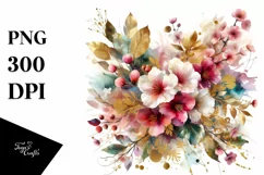 Watercolor Abstract Vibrant Bouquet Clipart Product Image 1