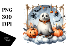 Seal Dressed for Halloween on Cloud PNG Product Image 1