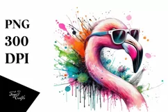 Colorful Flamingo with Paint Splashes | Clipart Product Image 1
