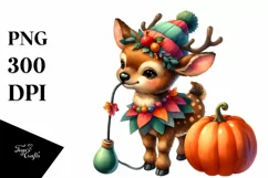 Cute Baby Elk with Pumpkin | Clipart Product Image 1