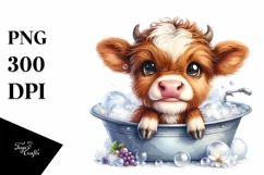 Bath Tub Baby Highland Cow Clipart Product Image 1