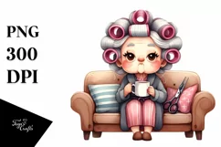 Old Lady Watercolor Hair Curlers Clipart Product Image 3