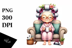 Old Lady Watercolor Hair Curlers Clipart Product Image 3