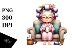 Old Lady Watercolor Hair Curlers Clipart Product Image 1