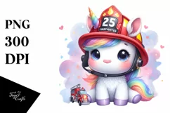 Cute Firefighter's Helmet Unicorn PNG Product Image 3