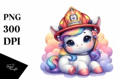 Cute Firefighter's Helmet Unicorn PNG Product Image 1