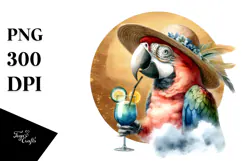 Parrot in Beachwear Watercolor Painting Product Image 1