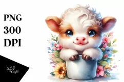 Vase Baby Highland Cow Clipart Product Image 1