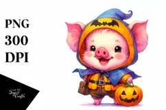 Watercolor Baby Pig Halloween Clipart Product Image 3