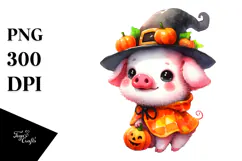 Watercolor Baby Pig Halloween Clipart Product Image 1