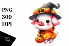Watercolor Baby Pig Halloween Clipart Product Image 3