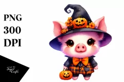 Watercolor Baby Pig Halloween Clipart Product Image 1