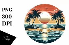 Vintage Tropical Island Sunset Tshirt Clipart Product Image 1
