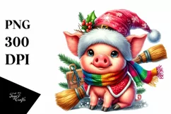 Cute Baby Pig Christmas Watercolor | Clipart Product Image 1