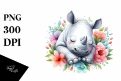Watercolor Cute Baby Rhino Sleeping Product Image 1