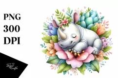 Colorful Baby Rhino Sleeping in Flower | Clipart Product Image 3