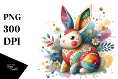 Watercolor Colorful Bunny Made of Wood PNG Product Image 1