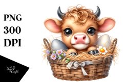 Watercolor Baby Highland Cow in an Egg Basket Product Image 1
