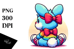 Colorful Retro Bunny, Back View, High-Res PNG Product Image 1
