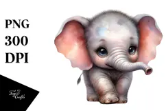 Digital Watercolor Baby Elephant PNG Product Image 1
