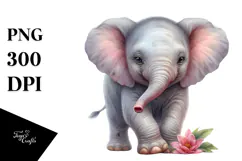 Digital Watercolor with Baby Elephant PNG Product Image 1