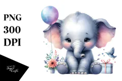 Digital Watercolor Baby Elephant PNG Product Image 1