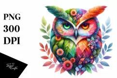 Abstract Vibrant Owl Flowers Frame PNG Product Image 1
