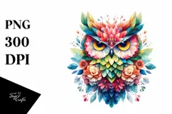 Abstract Vibrant Owl Flowers Frame PNG Product Image 3