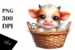 Egg Basket Baby Highland Cow Clipart Product Image 1