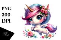 Cute Baby Unicorn Jumping with Cool Haircut PNG Product Image 1