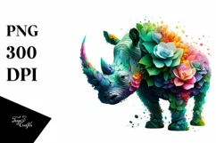 Abstract Vibrant Rhino Flowers Frame PNG Product Image 1