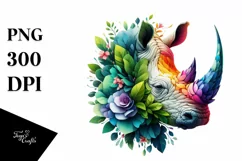Abstract Vibrant Rhino Flowers Frame PNG Product Image 3