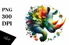 Abstract Vibrant Rhino Flowers Frame PNG Product Image 1