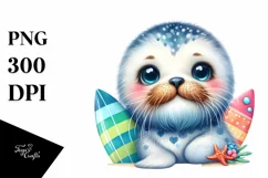 Colorful Smiling Baby Bearded Seal Clipart Product Image 3