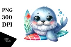 Colorful Smiling Baby Bearded Seal Clipart Product Image 1