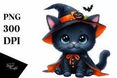 Simple Baby Black Cat Halloween Drawing | Clipart Product Image 1