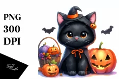 Simple Baby Black Cat Halloween Drawing | Clipart Product Image 3