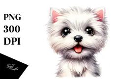 Cute West Highland White Terrier, Watercolor PNG Product Image 1