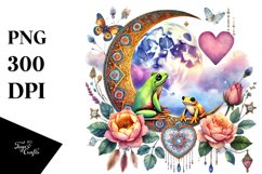 Boho Baby Frogs on Moon with Heart, PNG Product Image 1