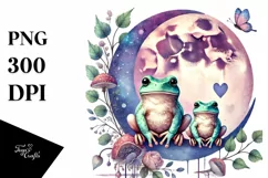 Boho Baby Frogs on Moon with Heart, PNG Product Image 1