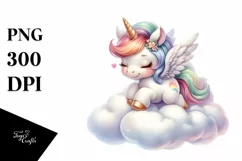 Baby Unicorn Running on Cloud | Sublimation | Clipart Product Image 1
