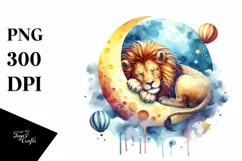 Watercolor Lion Moon Colorful Sleeping Sublimation Clipart Product Image 1