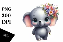 Baby Elephant Big Eyes Watercolor | Clipart Product Image 3
