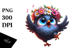 Expressive Bird with Flower Crown PNG Product Image 1
